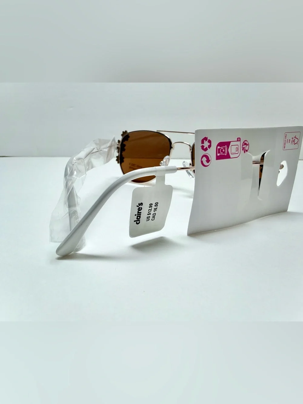 Claire's Brown Lens Sunglasses with White Floral Accents